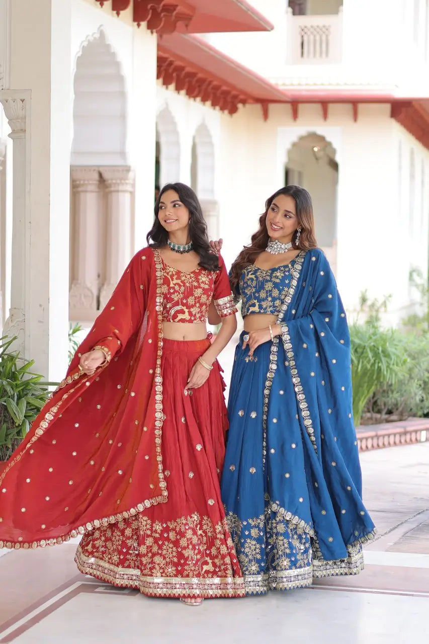 Vichitra Silk Embroidered Lehenga Set for Wedding and Festive Wear
