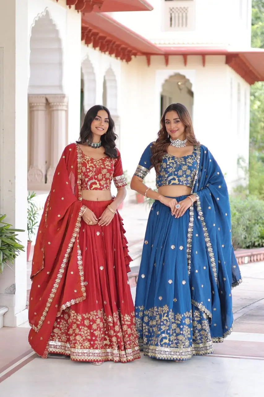 Vichitra Silk Embroidered Lehenga Set for Wedding and Festive Wear