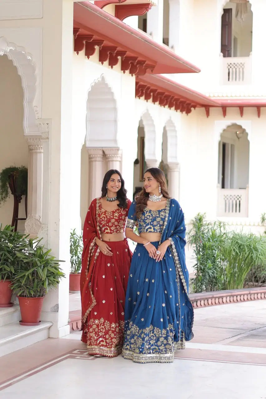 Vichitra Silk Embroidered Lehenga Set for Wedding and Festive Wear