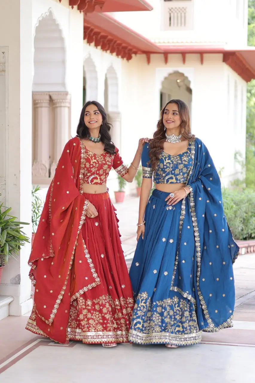 Vichitra Silk Embroidered Lehenga Set for Wedding and Festive Wear