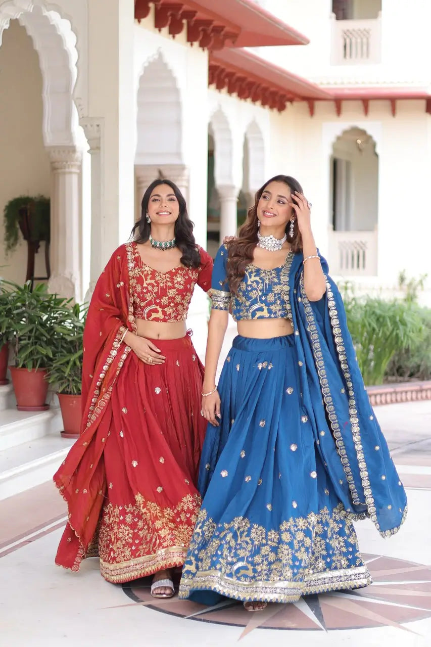 Vichitra Silk Embroidered Lehenga Set for Wedding and Festive Wear