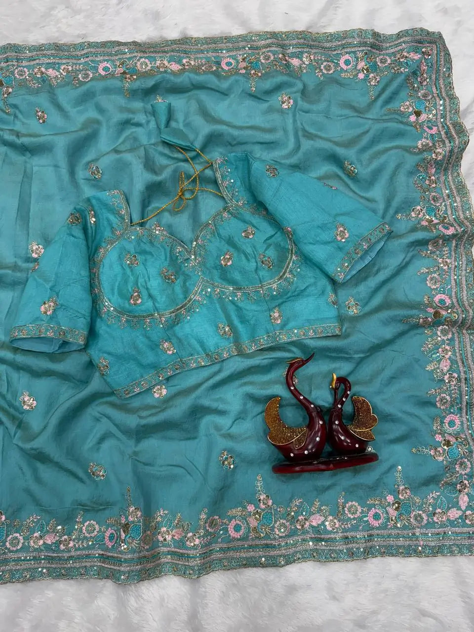 Vichitra Silk Embroidered Saree with Blouse