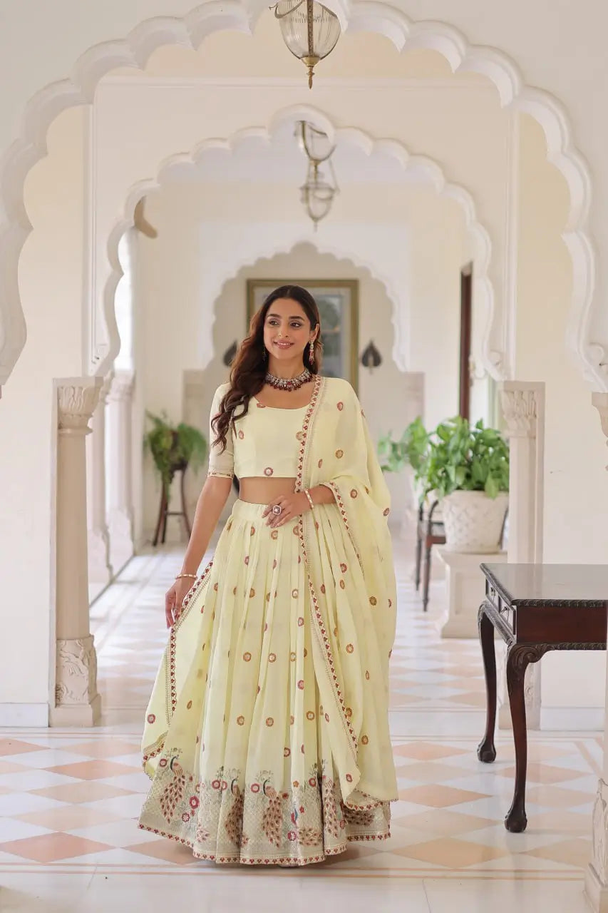 Vichitra Silk Multi Embroidered Lehenga Set for Wedding and Festive Wear