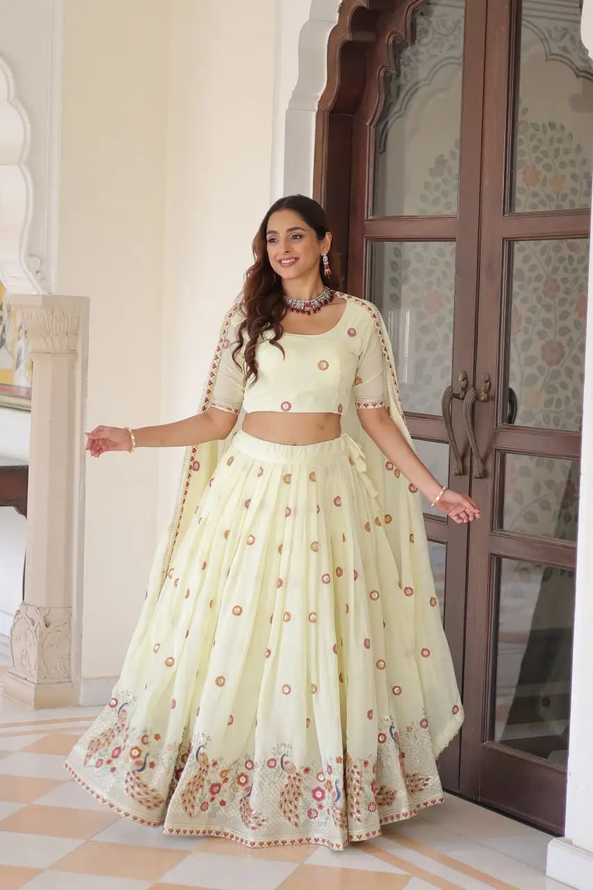 Vichitra Silk Multi Embroidered Lehenga Set for Wedding and Festive Wear