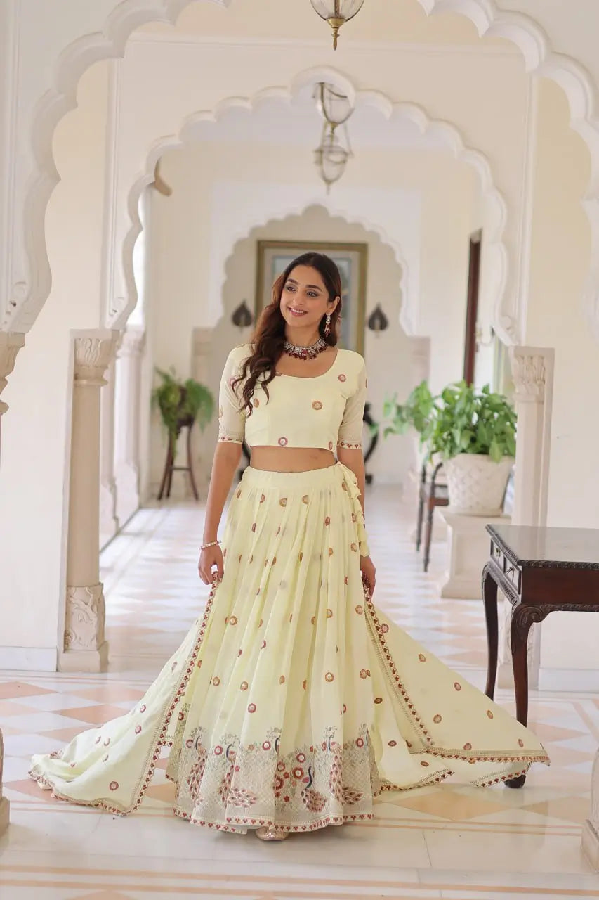 Vichitra Silk Multi Embroidered Lehenga Set for Wedding and Festive Wear