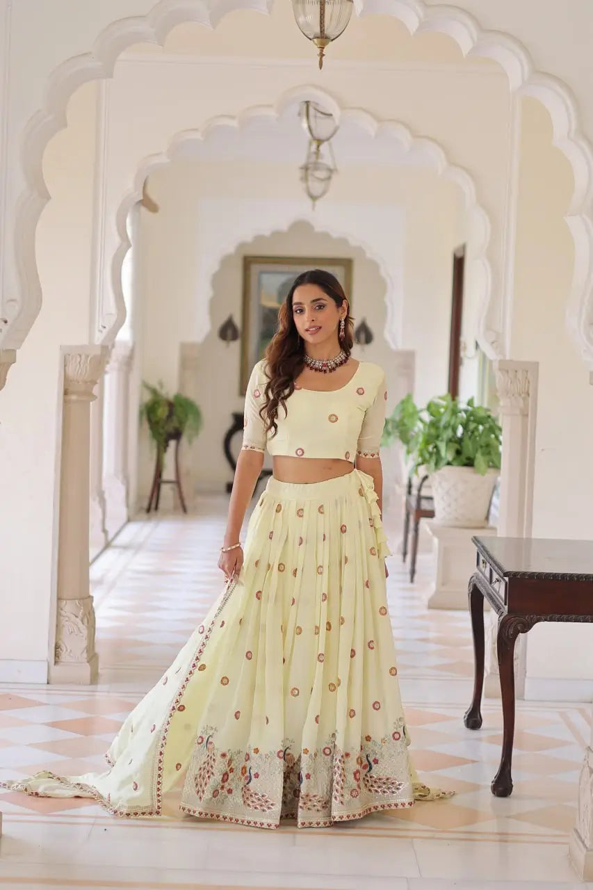 Vichitra Silk Multi Embroidered Lehenga Set for Wedding and Festive Wear