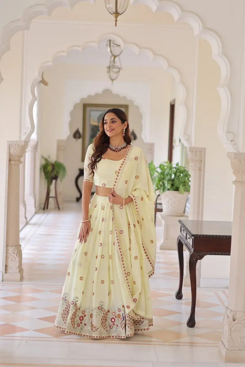 Vichitra Silk Multi Embroidered Lehenga Set for Wedding and Festive Wear