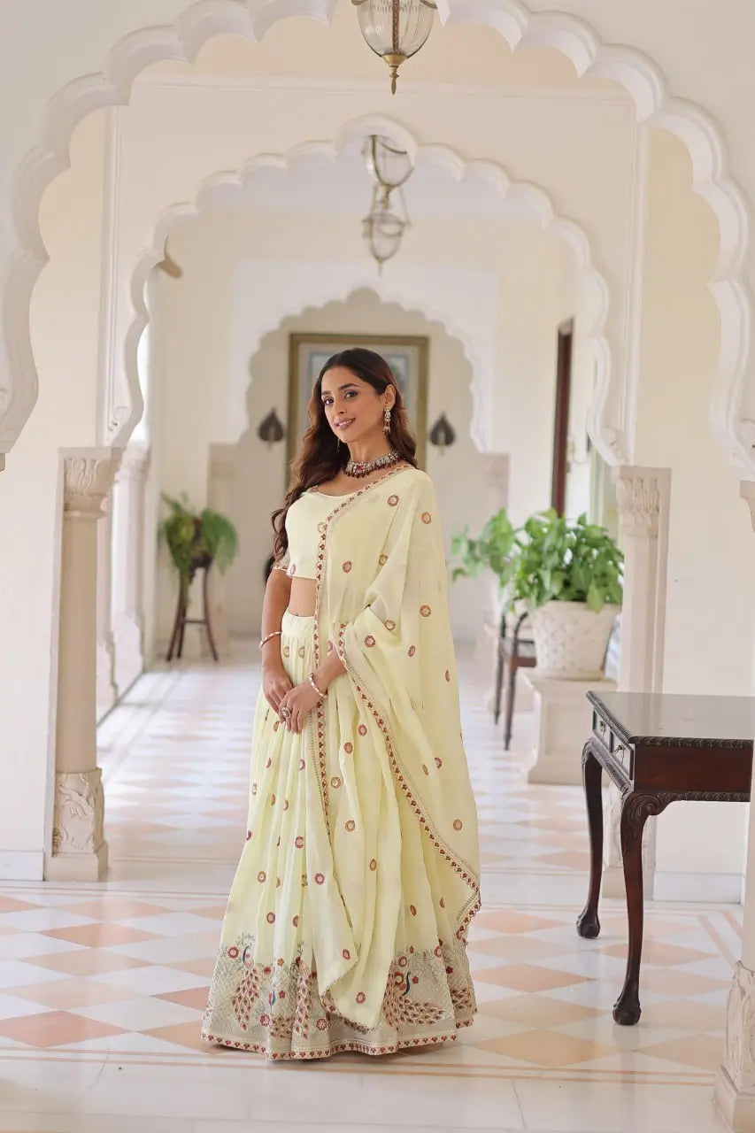 Vichitra Silk Multi Embroidered Lehenga Set for Wedding and Festive Wear