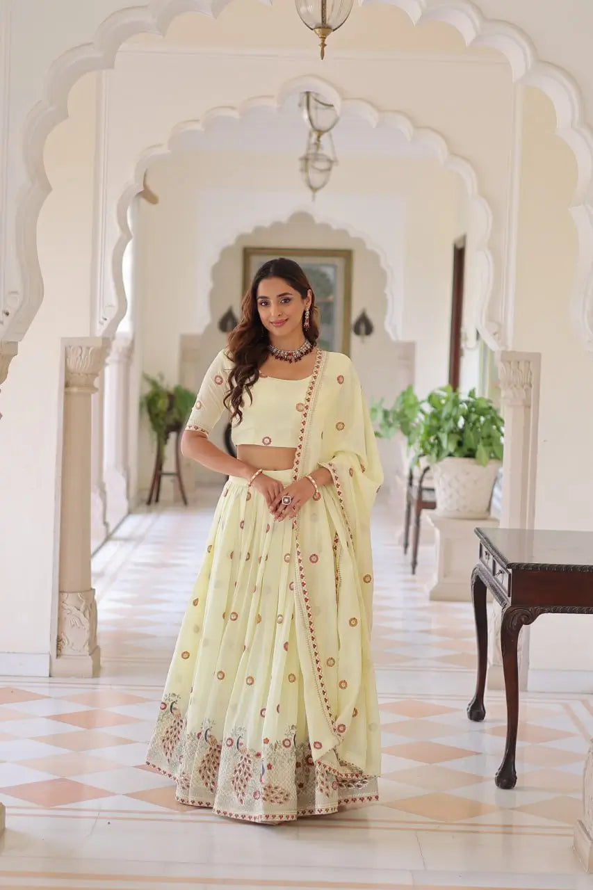 Vichitra Silk Multi Embroidered Lehenga Set for Wedding and Festive Wear