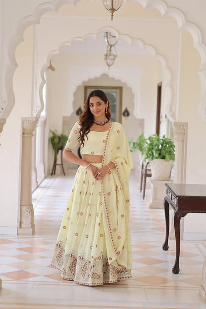 Vichitra Silk Multi Embroidered Lehenga Set for Wedding and Festive Wear