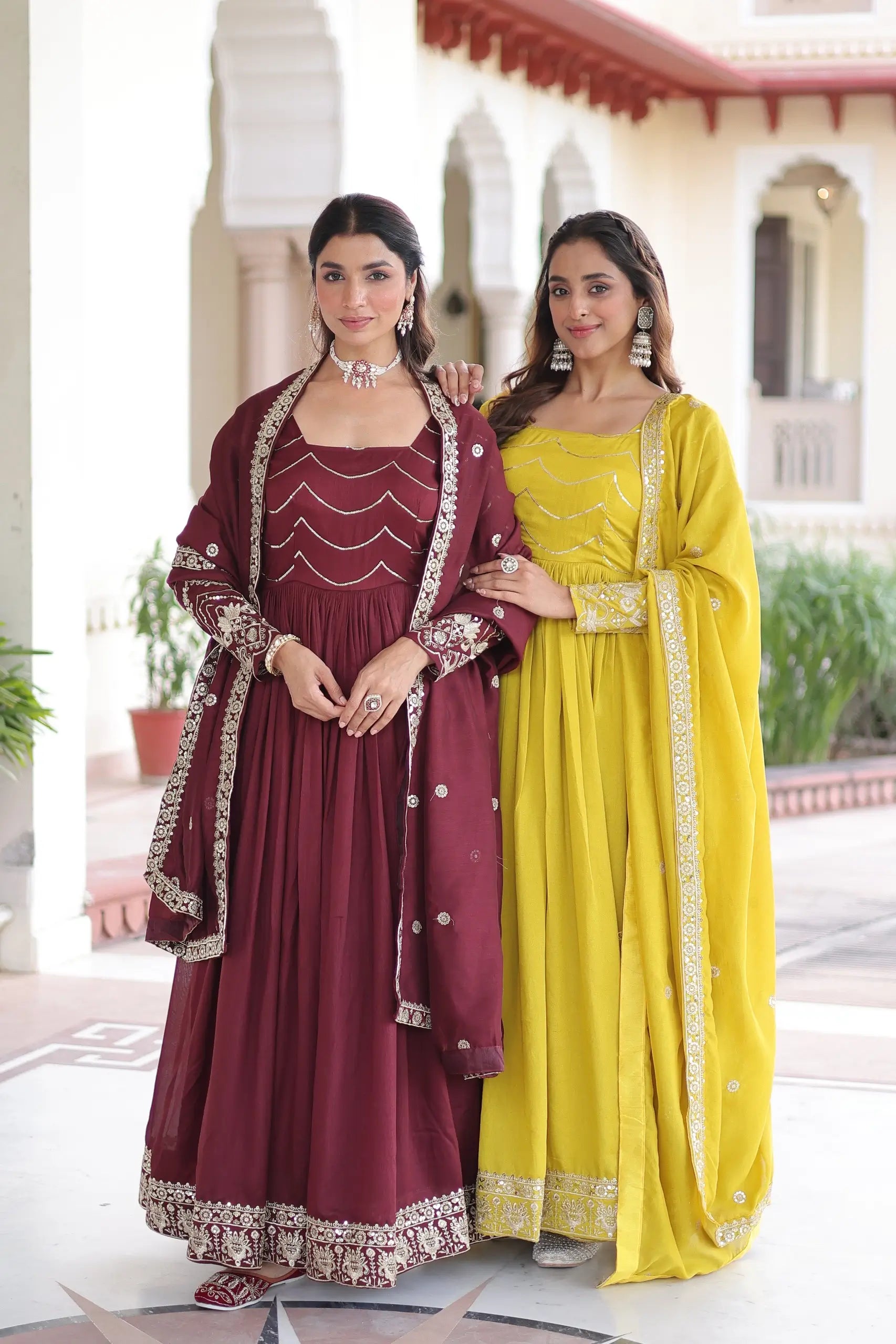 Vichitra Silk Sequined Embroidered Gown Set