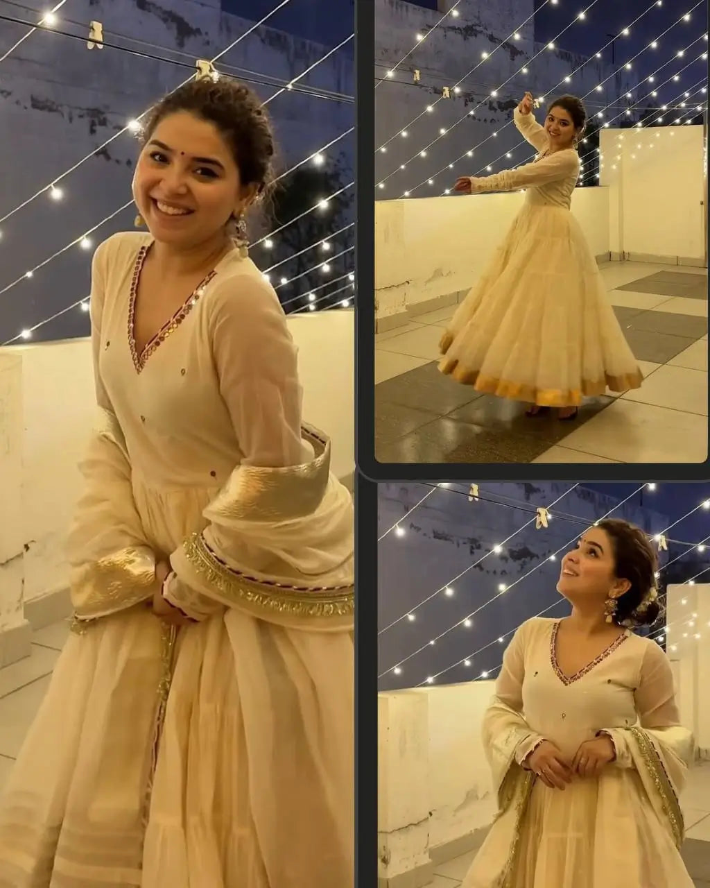 Vichitra Silk Sequins Flared Gown Set with Dupatta