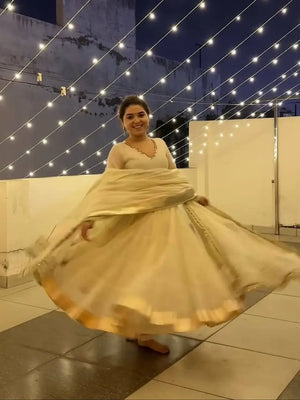 Vichitra Silk Sequins Flared Gown Set with Dupatta