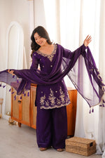 Violet Fendi Silk Embroidery Kurta Palazzo Set