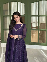 Violet Floral Cuff Anarkali Set