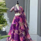 Violet Floral Organza Lehenga Set