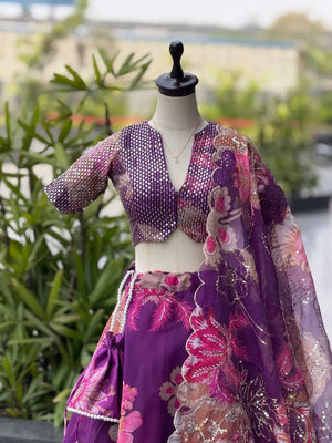 Violet Floral Organza Lehenga Set