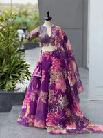 Violet Floral Organza Lehenga Set