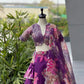Violet Floral Organza Lehenga Set