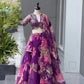 Violet Floral Organza Lehenga Set
