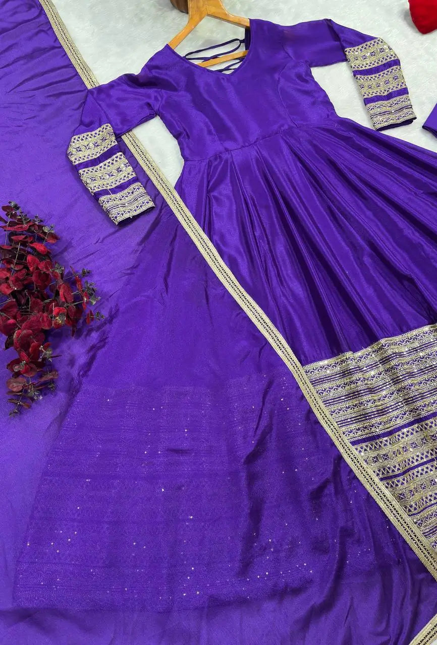 Violet Gota Border Anarkali Gown