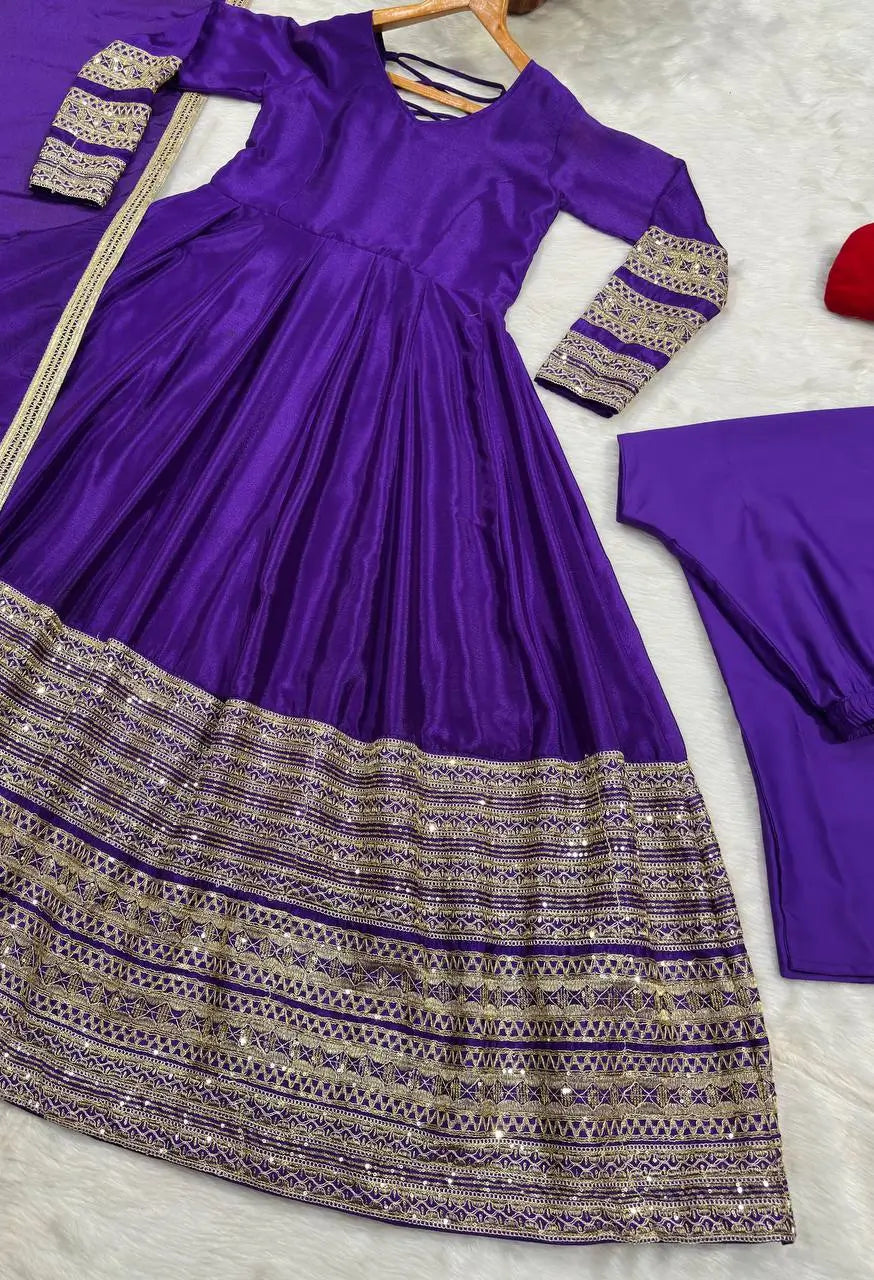 Violet Gota Border Anarkali Gown