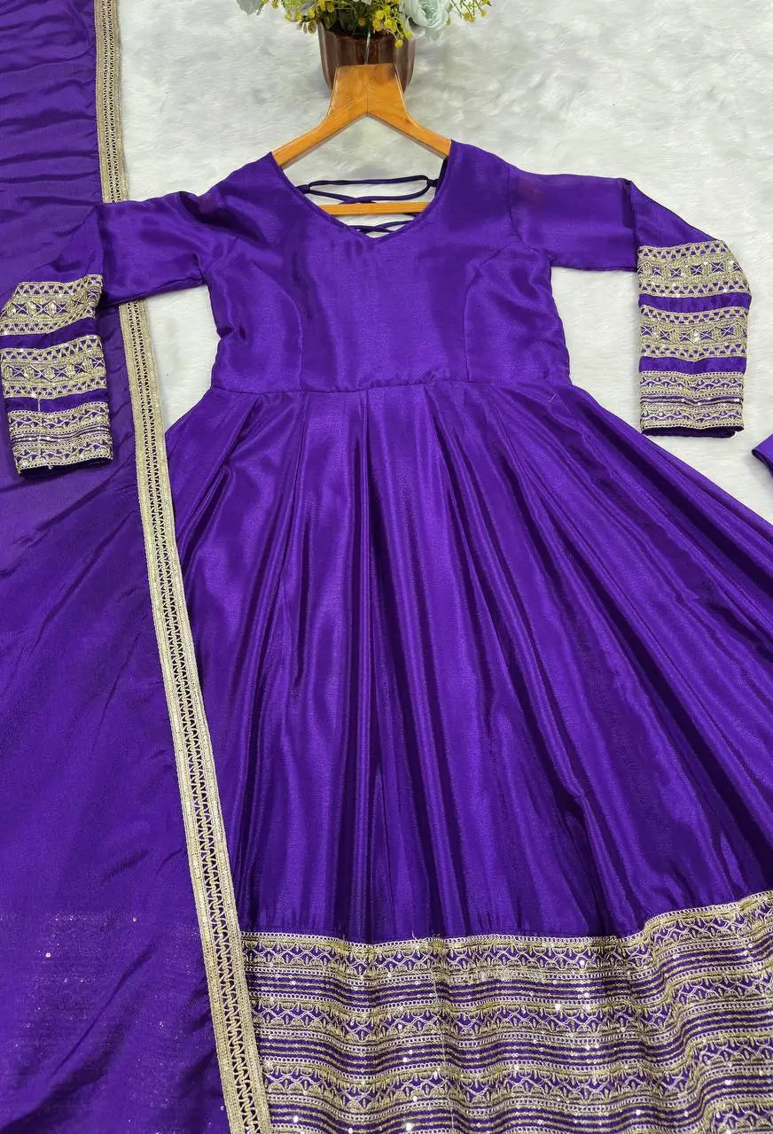Violet Gota Border Anarkali Gown