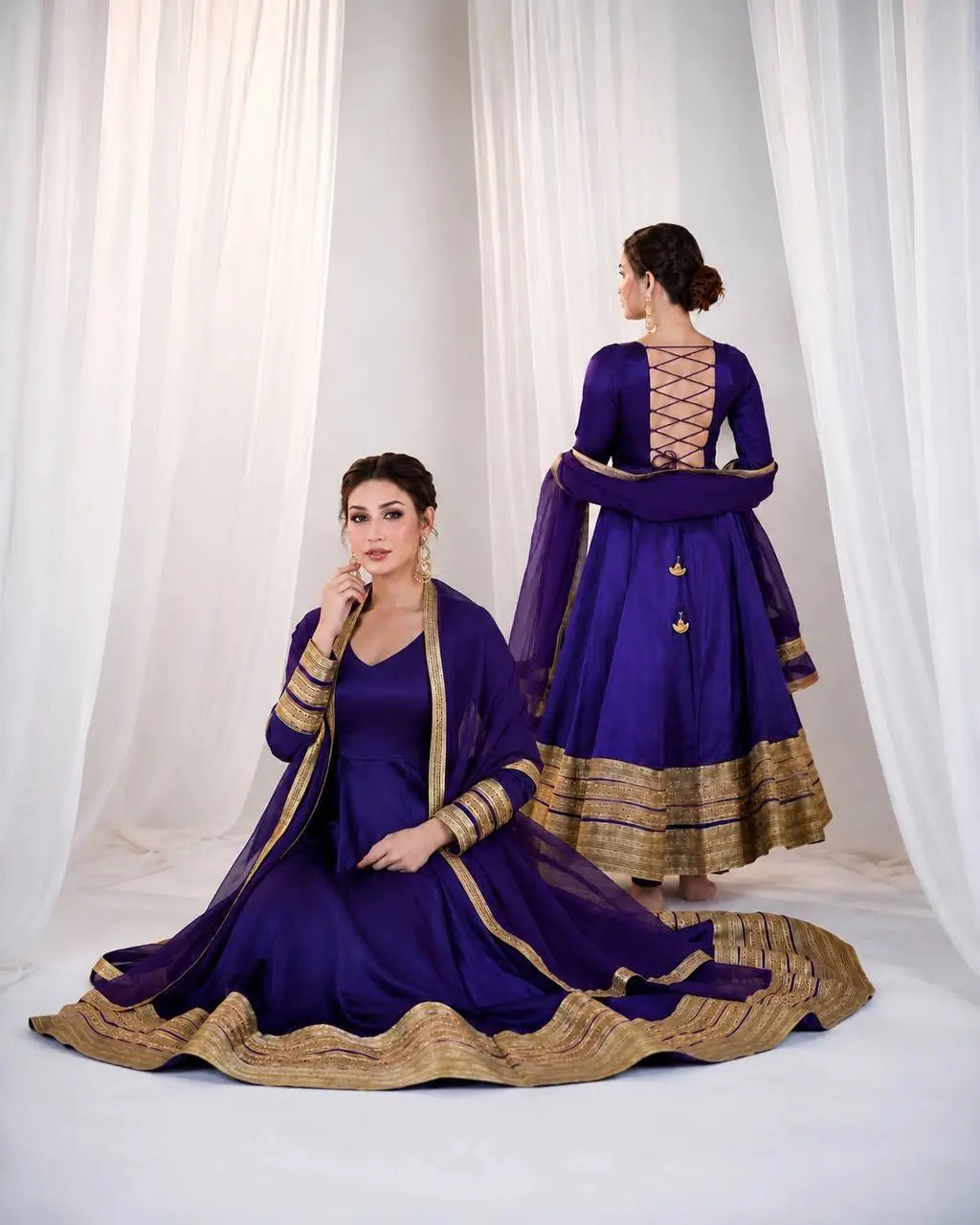 Violet Gota Border Anarkali Gown