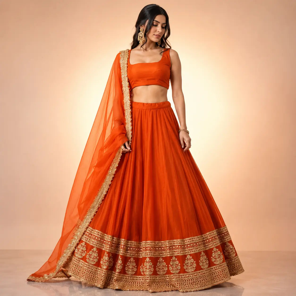 Violet & Orange Georgette Lehenga with Zari Gota Border