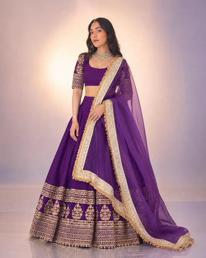 Violet & Orange Georgette Lehenga with Zari Gota Border
