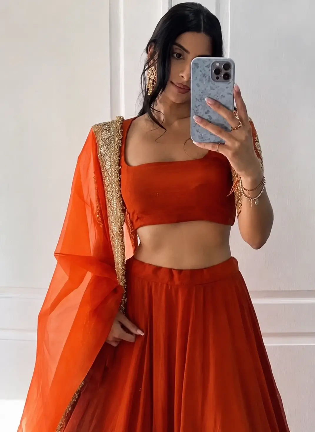 Violet & Orange Georgette Lehenga with Zari Gota Border
