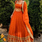 Violet & Orange Georgette Lehenga with Zari Gota Border