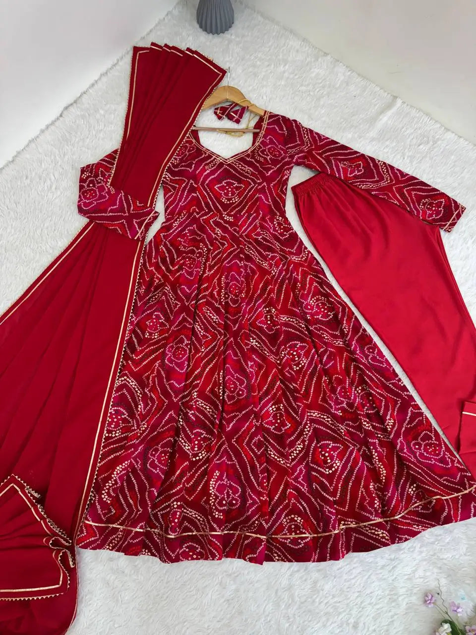 Viscose Rayon Bandhej Print Gown Set with Dupatta