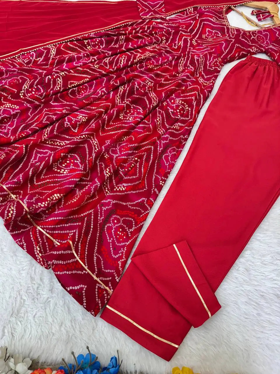 Viscose Rayon Bandhej Print Gown Set with Dupatta