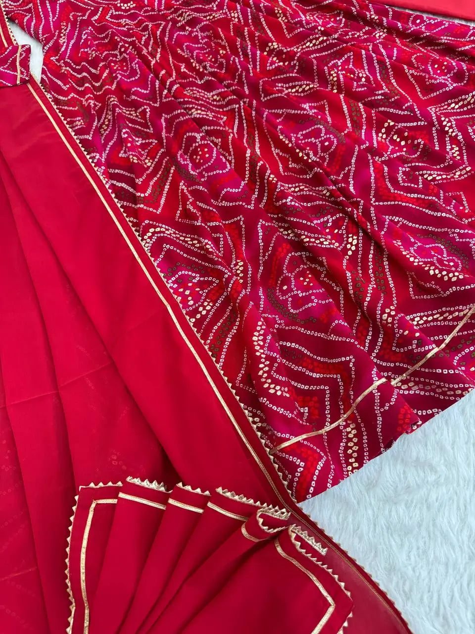 Viscose Rayon Bandhej Print Gown Set with Dupatta