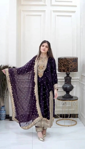 Viscose Velvet Embroidered Party Wear Set