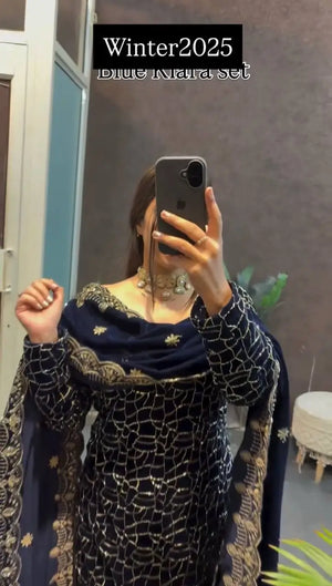 Viscose Velvet Embroidered Suit Set