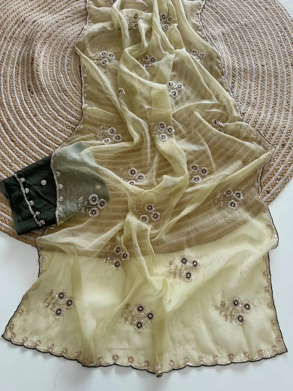 Wari Chiffon Silk Saree with Cutdana Work