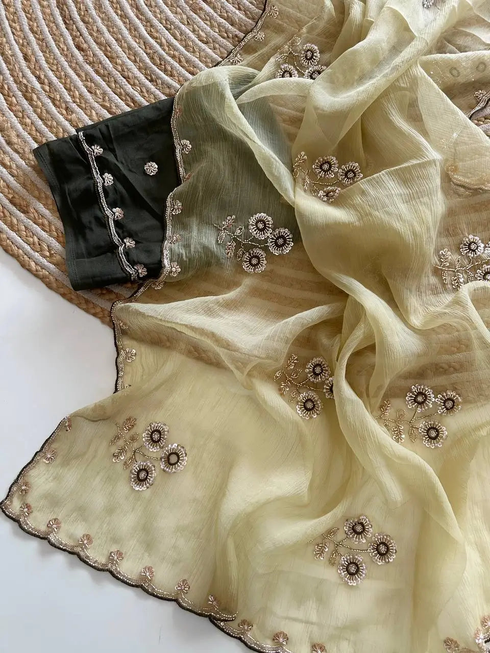 Wari Chiffon Silk Saree with Cutdana Work