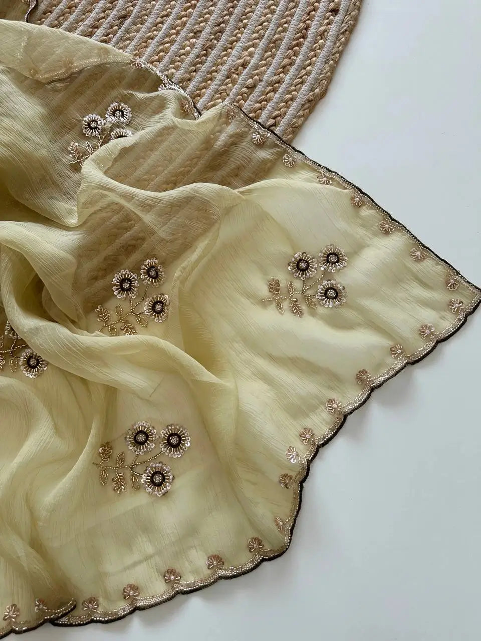 Wari Chiffon Silk Saree with Cutdana Work