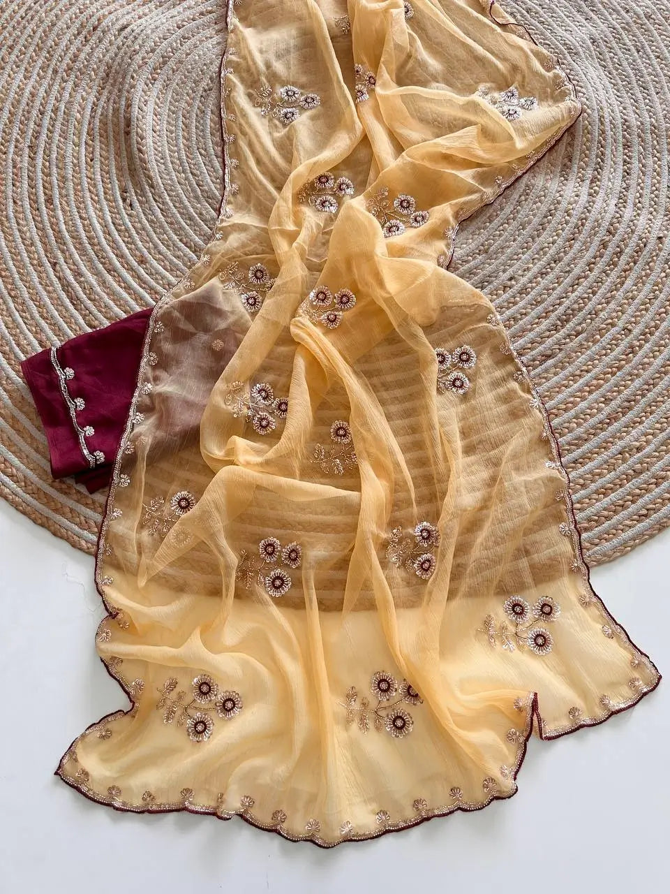 Wari Chiffon Silk Saree with Cutdana Work