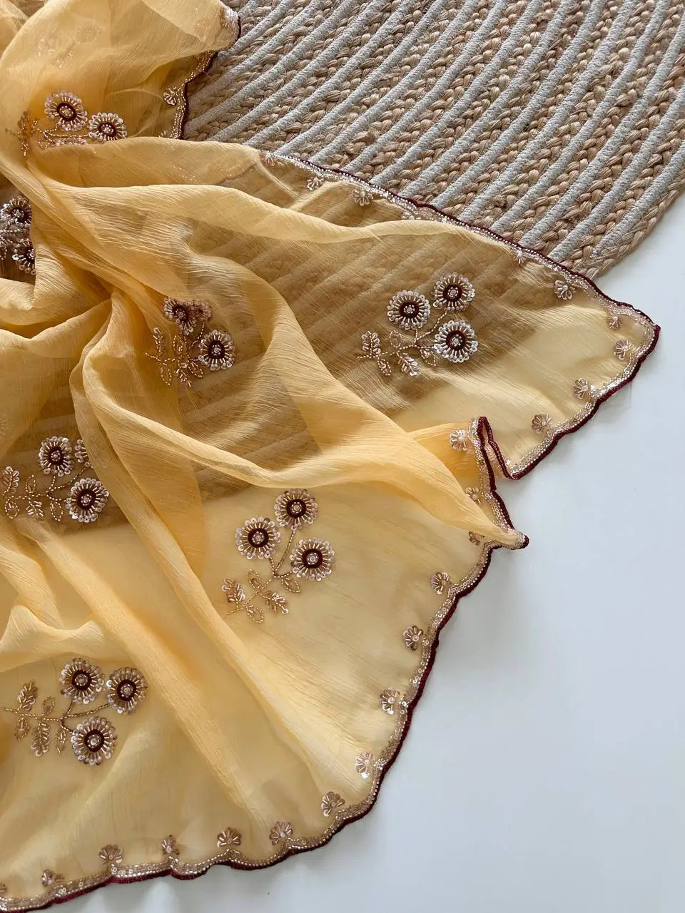 Wari Chiffon Silk Saree with Cutdana Work