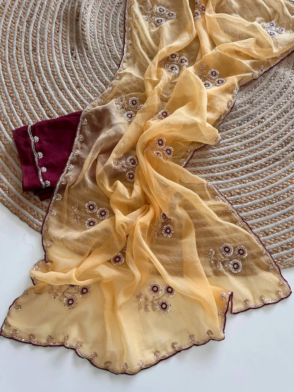 Wari Chiffon Silk Saree with Cutdana Work