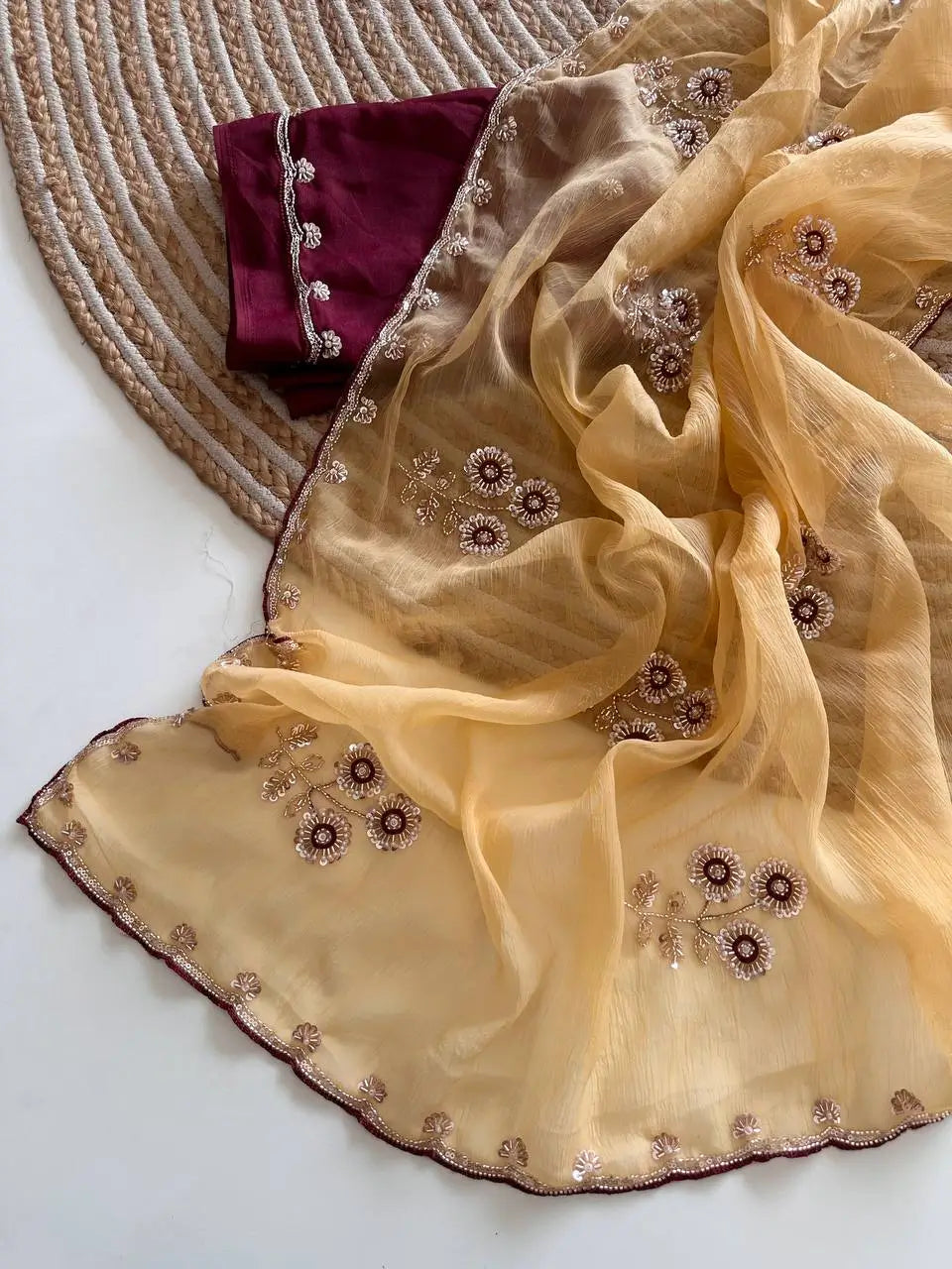 Wari Chiffon Silk Saree with Cutdana Work