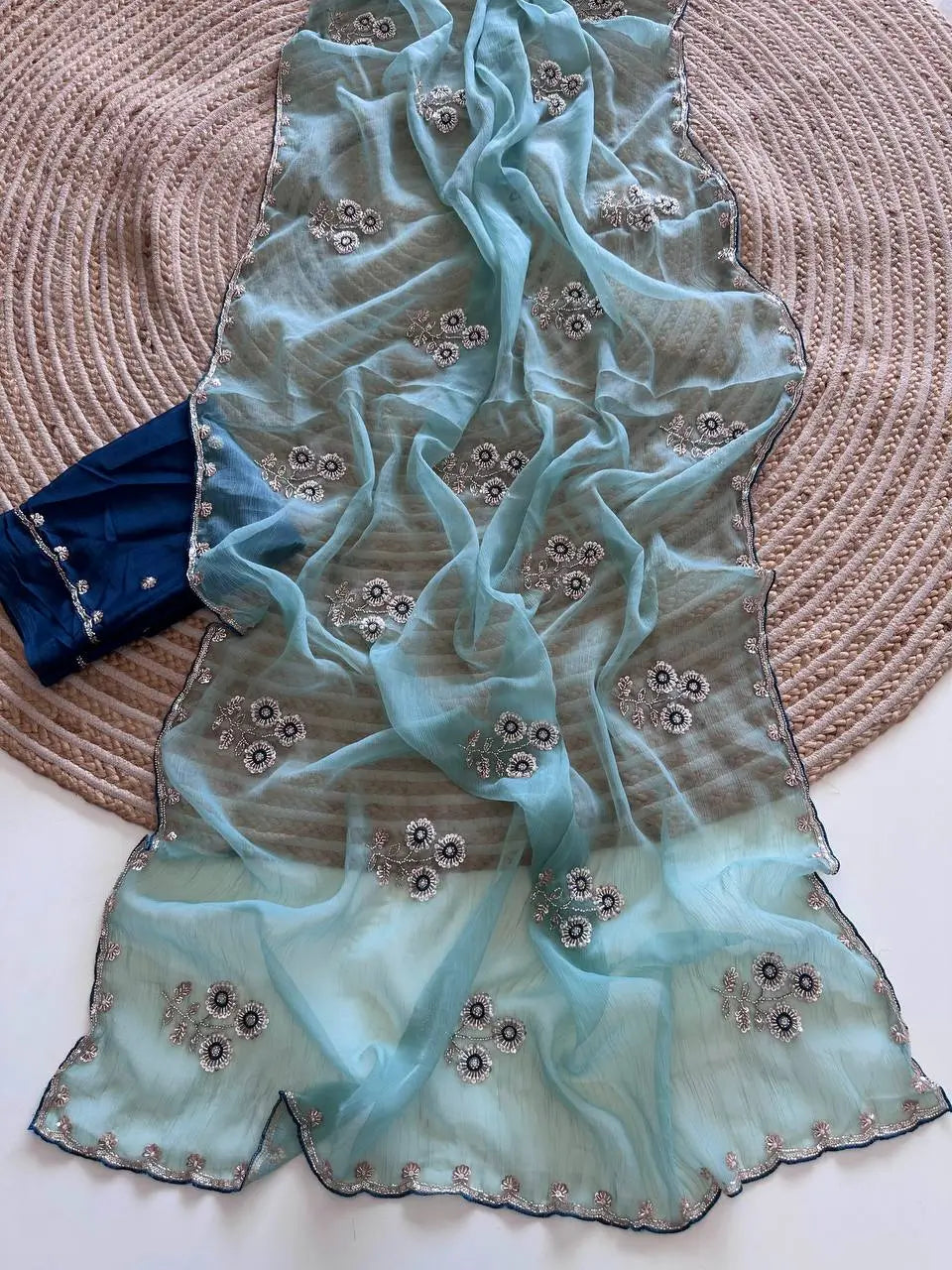 Wari Chiffon Silk Saree with Cutdana Work