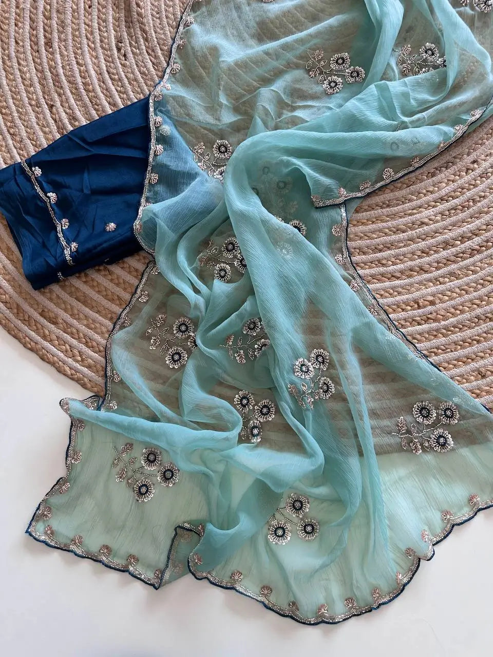 Wari Chiffon Silk Saree with Cutdana Work