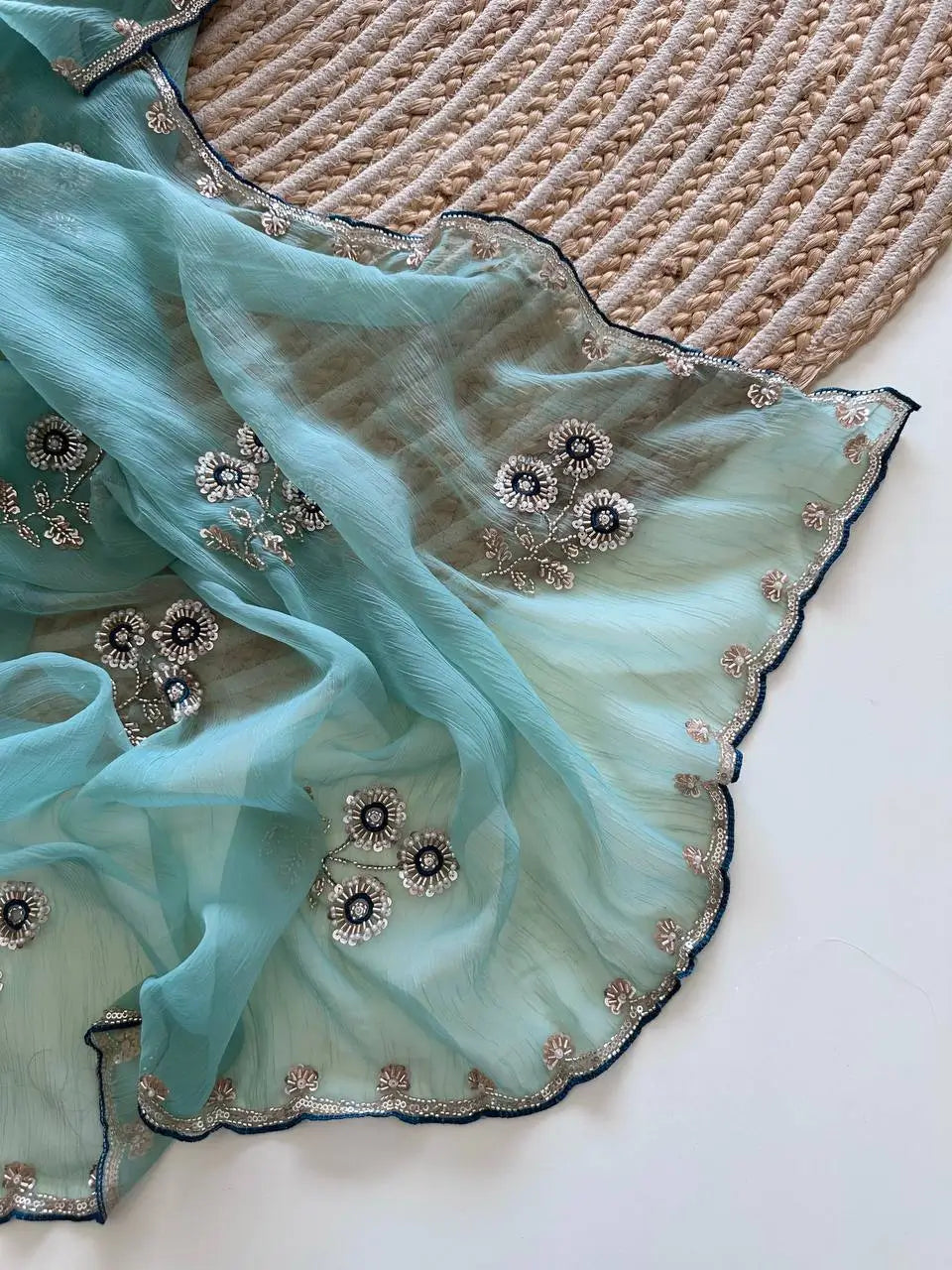 Wari Chiffon Silk Saree with Cutdana Work