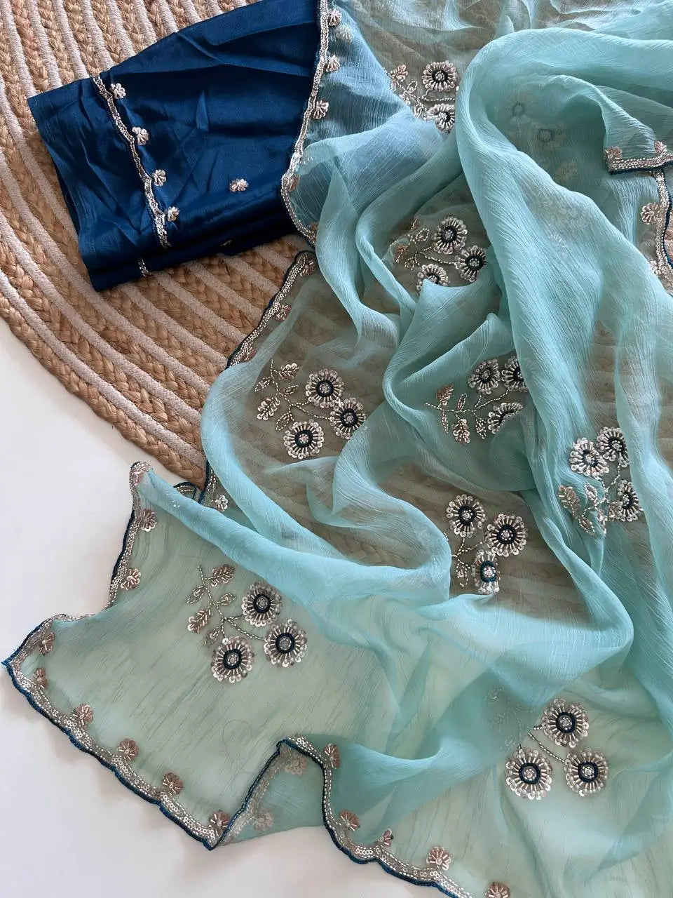 Wari Chiffon Silk Saree with Cutdana Work