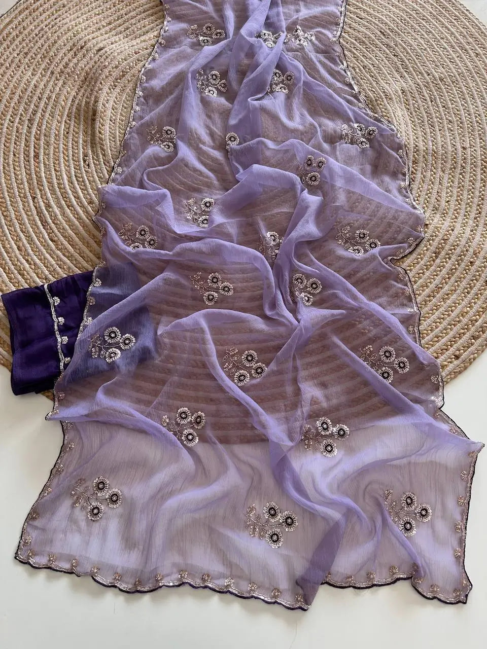 Wari Chiffon Silk Saree with Cutdana Work