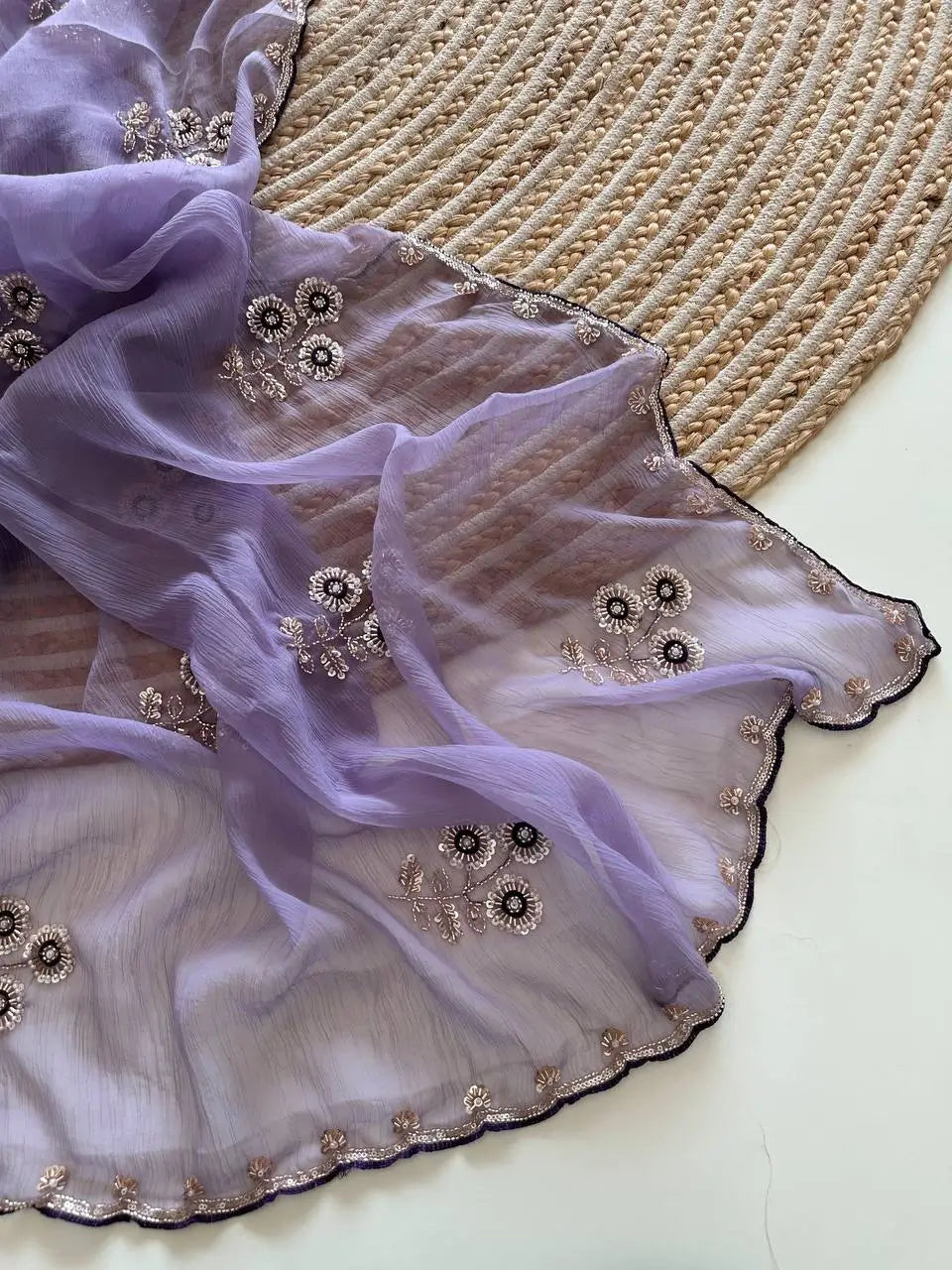 Wari Chiffon Silk Saree with Cutdana Work